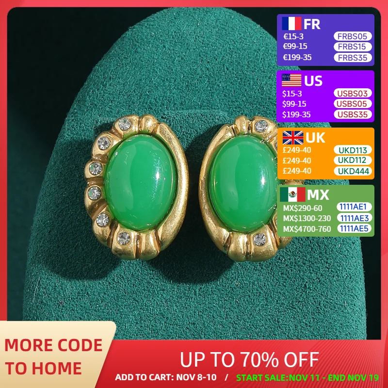 

Vintage Antique Green Earrings Jade Stud Rhinestones Natural Stone Oval Luxury Designer Bride For Women Summer Jewelry 2025