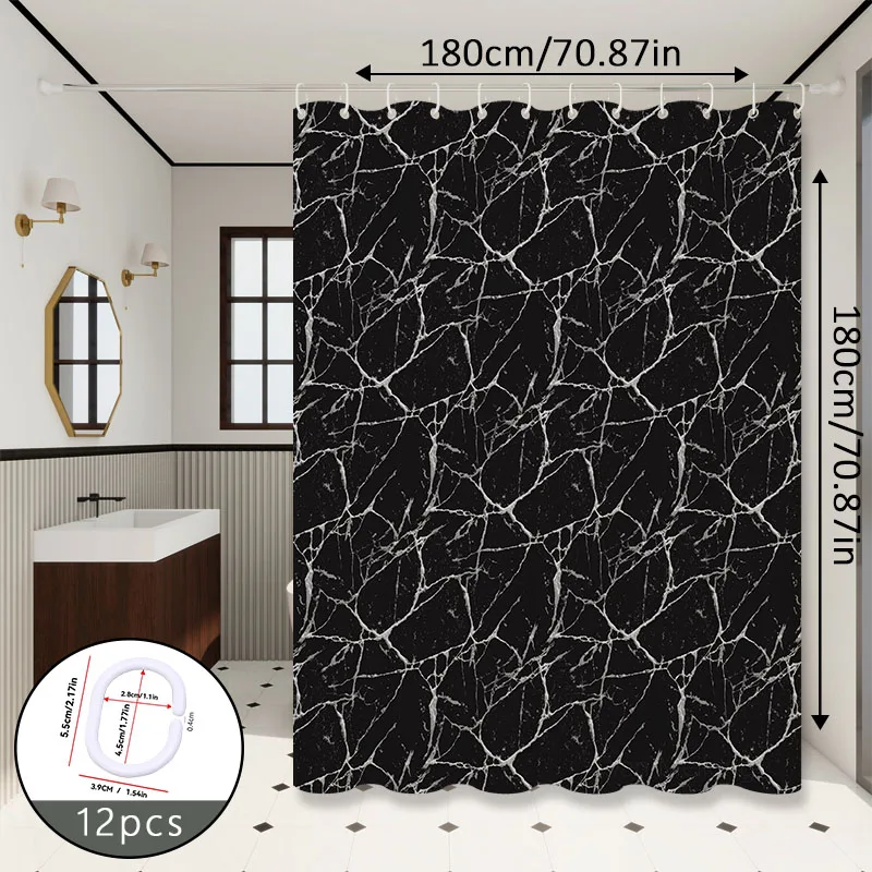 Nordic Style Light Luxury Black Marble Texture Bathroom Partition Curtain, Shower Curtain, Adding a High-End Charm to the Bathroom - view 4