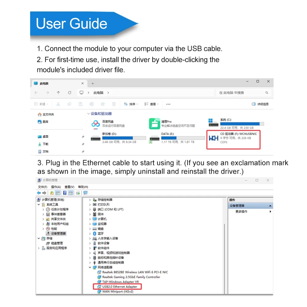 

CH397A USB to RJ45 Ethernet Module 100Mbps Type C Mini Network Card Portable Stable Performance for Laptop/PC