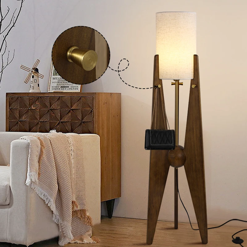 Solid Wood Floor Lamp Nordic Art Simple Modern Lamp Shade Fabri Bedroom Living Room Decor Reading