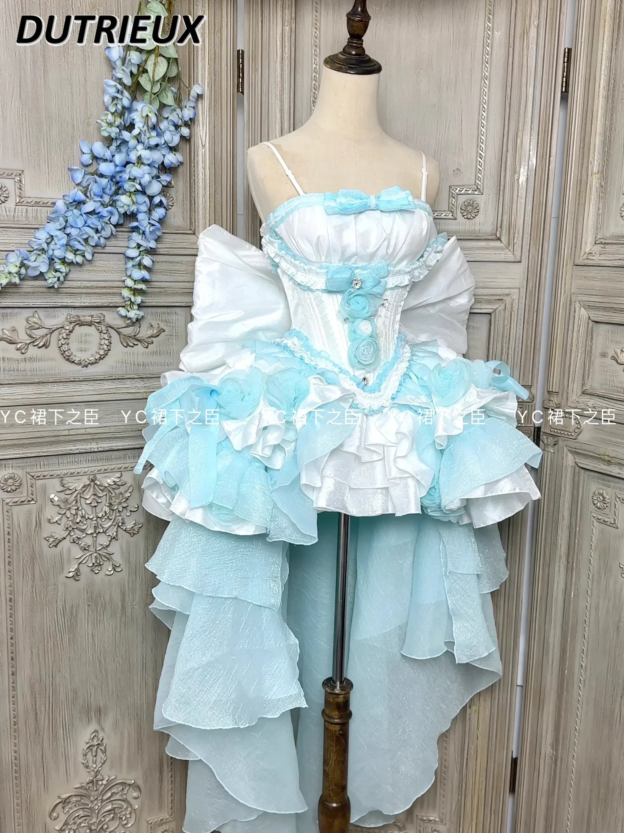 High-End Sweet Princess Style Color Matching Slim Bow Tube Top and Training Puffy Mini Skirt Outfit Women's  Birthday Set