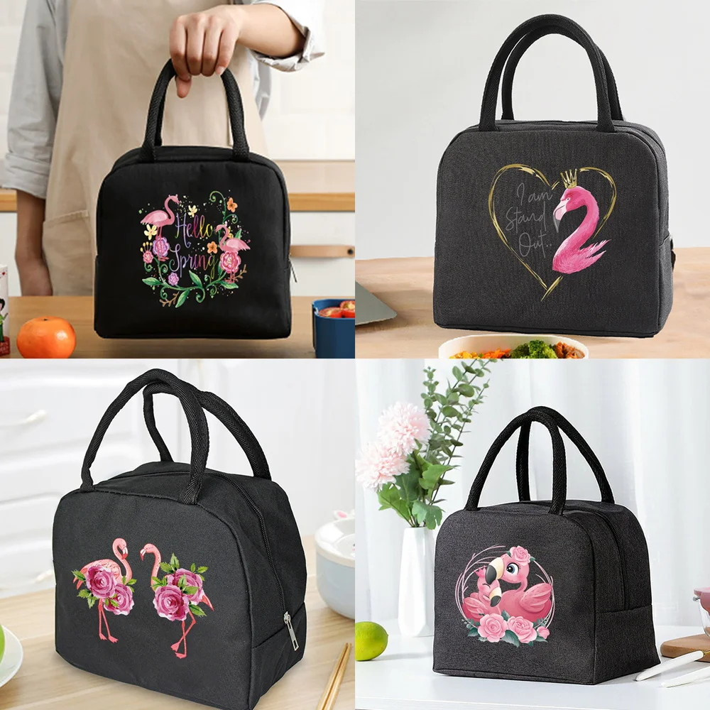 

Lunch Bag Cooler Tote Portable Insulated Thermal Canvas Bag Food Picnic Unisex Travel Lunchbox Organizer Bags Flamingo Print