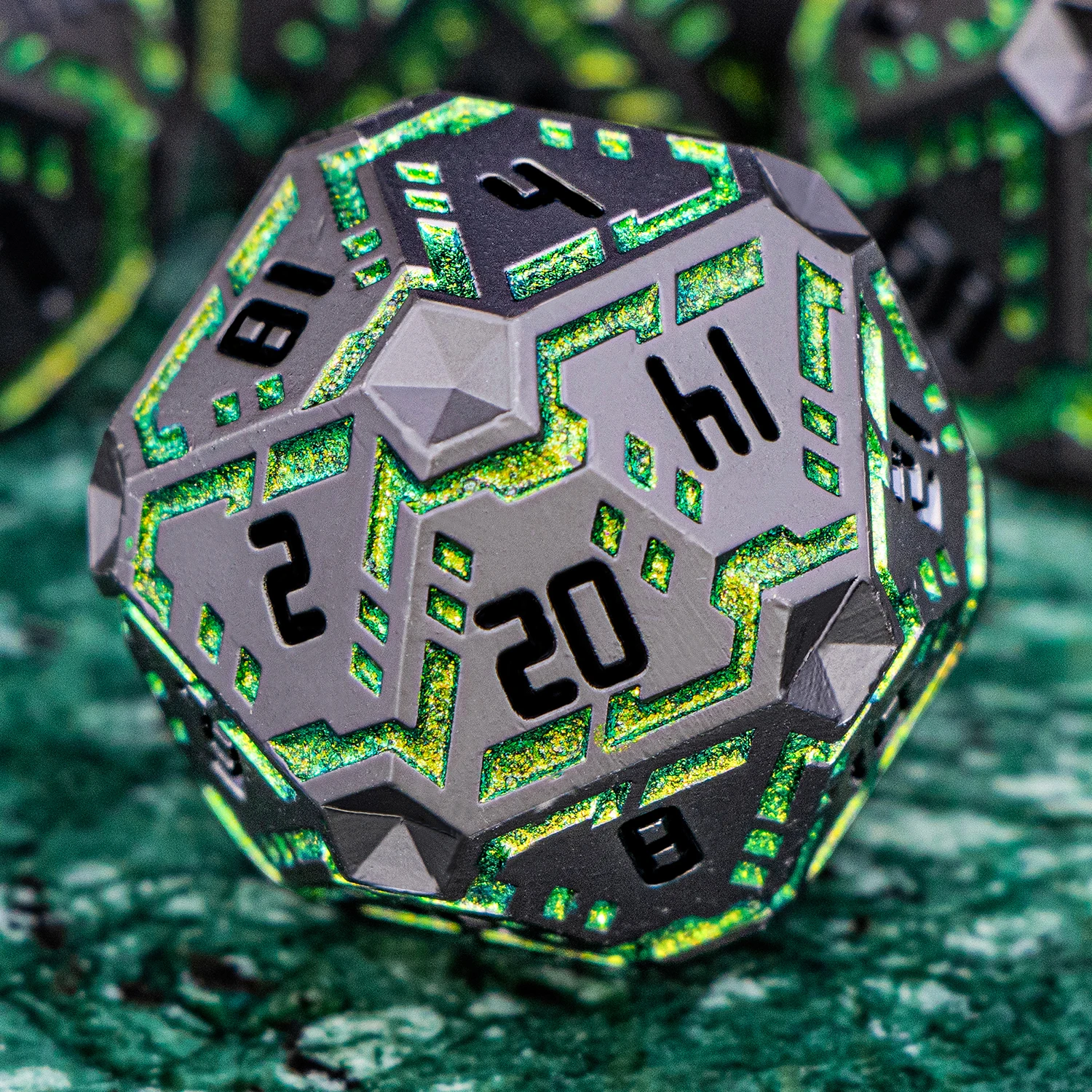 D20 Stripe D&D Metal Polyhedral Dice Set for Green DND Dungeon And Dragon Pathfinder D and D Role Playing Game Heavy D+D Dice