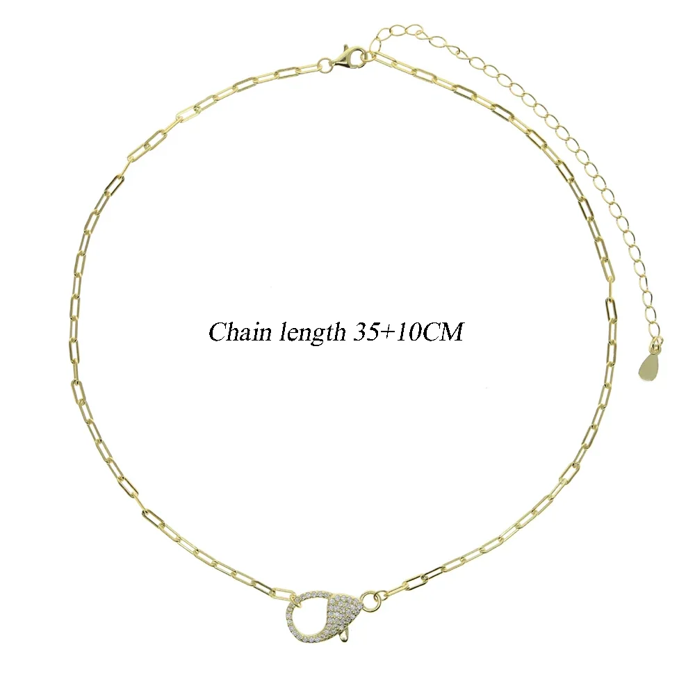 Newly launched CZ paving lobster buckle paper clip necklace, women's necklace, extremely simple chain necklace, daily jewelry
