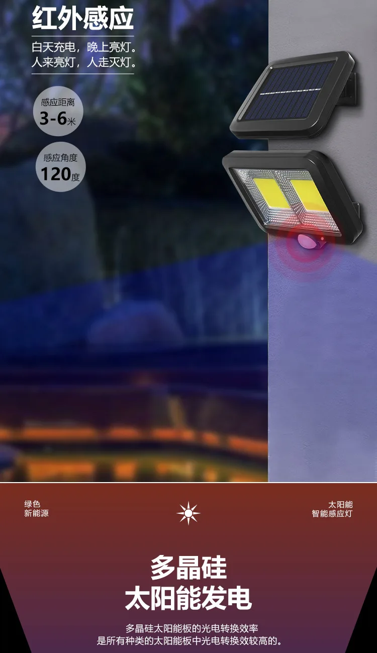 Solar Powered Human Body Sensing Split Type Outdoor Courtyard Light, Solar Powered Rechargeable Wall Light, Street Light