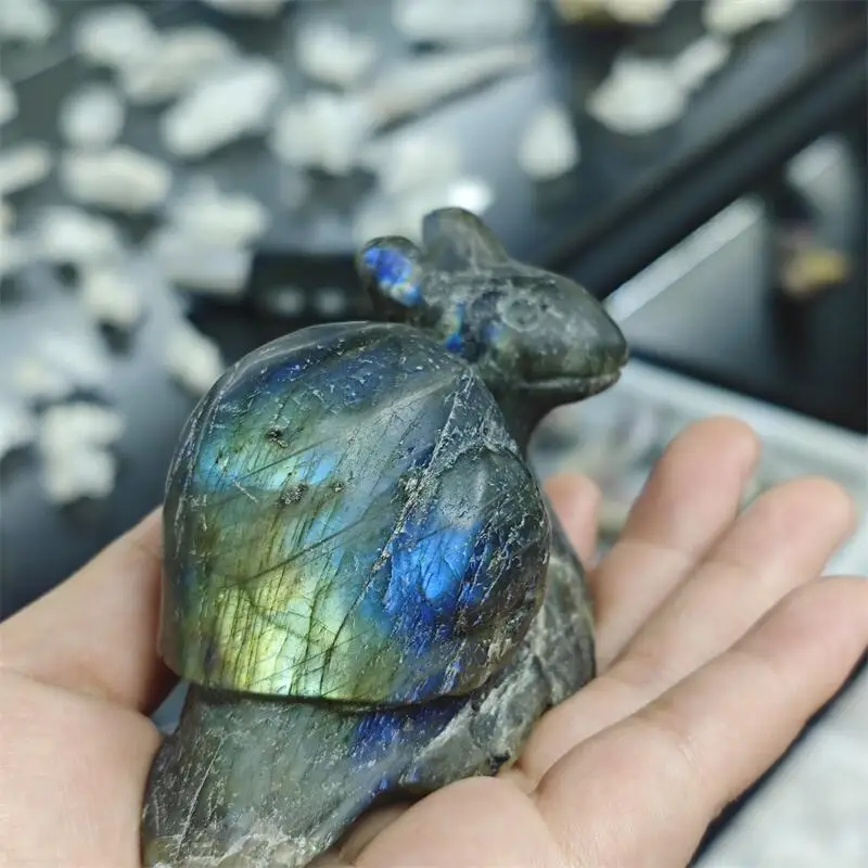 Natural Labradorite Snail Carving Reiki Faith Handicraft Ornaments Healing Home Decoration Gift 1PCS