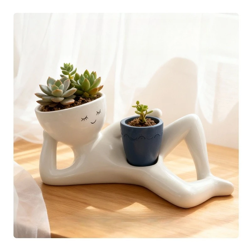 

Creative Ornaments Small People Flower Pots Home Desktop Green Plant Vases Resin Handicrafts Ornaments
