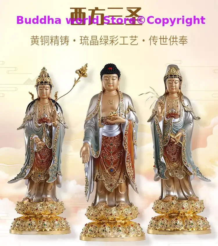 68CM large TOP figure gold plating Shakyamuni Goddess Guan yin Mahasthamaprapta buddha HOME Shrine Protection Prosperity statue