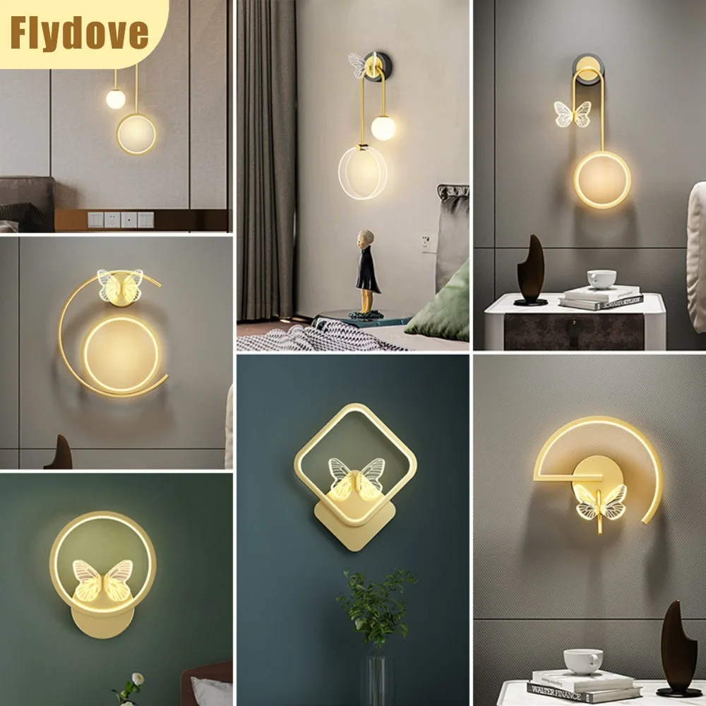 

Golden Butterfly Wall Lamp Nordic Creative Restaurant Bedroom Bedside Corridor Background LED Lighting Decorative Fixture 220V