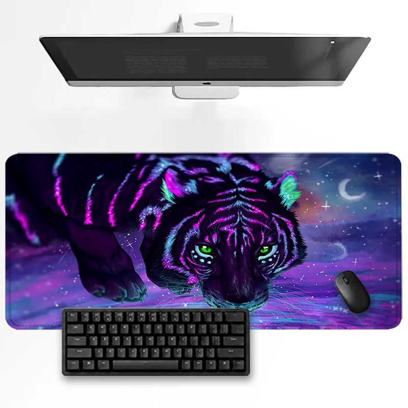 XXL Neon Galaxy Tiger Mouse Pad Fantasy Starry Sky Crescent Moon Desk Mat Non-Slip Rubber Gaming Mousepad Laptop Keyboard Mat