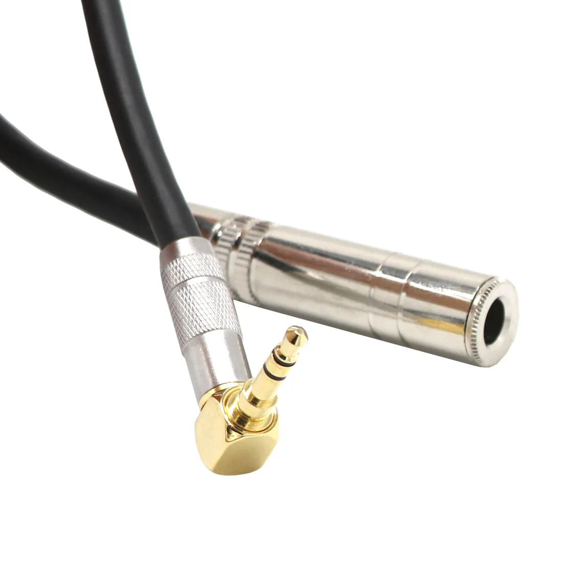 B49C6.35 Female Stereo to 3.5 Male Plug Jack Stereo Hifi Mic Audio Extension Cable Short 90 Degree Angled Audio Line cable