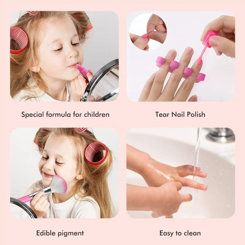 Kit de maquillage portable pour enfants, jouet cosmétique pour fille, ensemble de beauté, rouge à lèvres, ombre à barrage, boîte de maquillage pour enfants