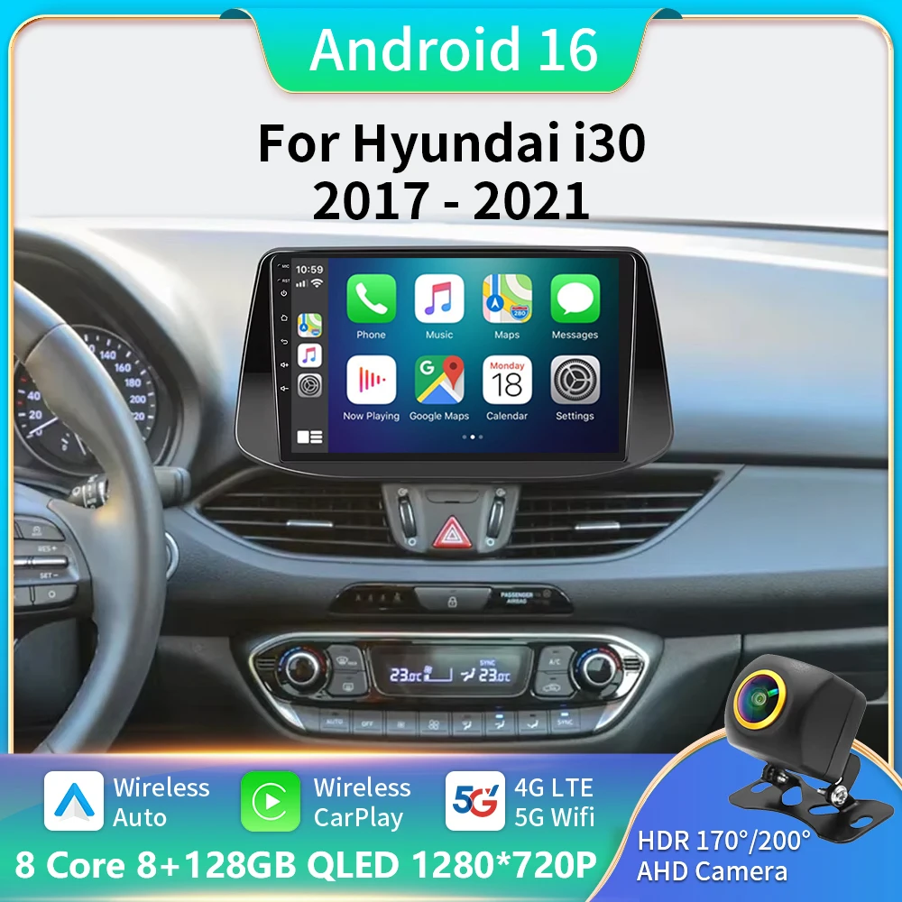 

Android Auto For Hyundai i30 2017 2021 Wireless Carplay Car Radio Multimedia Player GPS Navigation Bluetooth WIFI+5G DSP Stereo