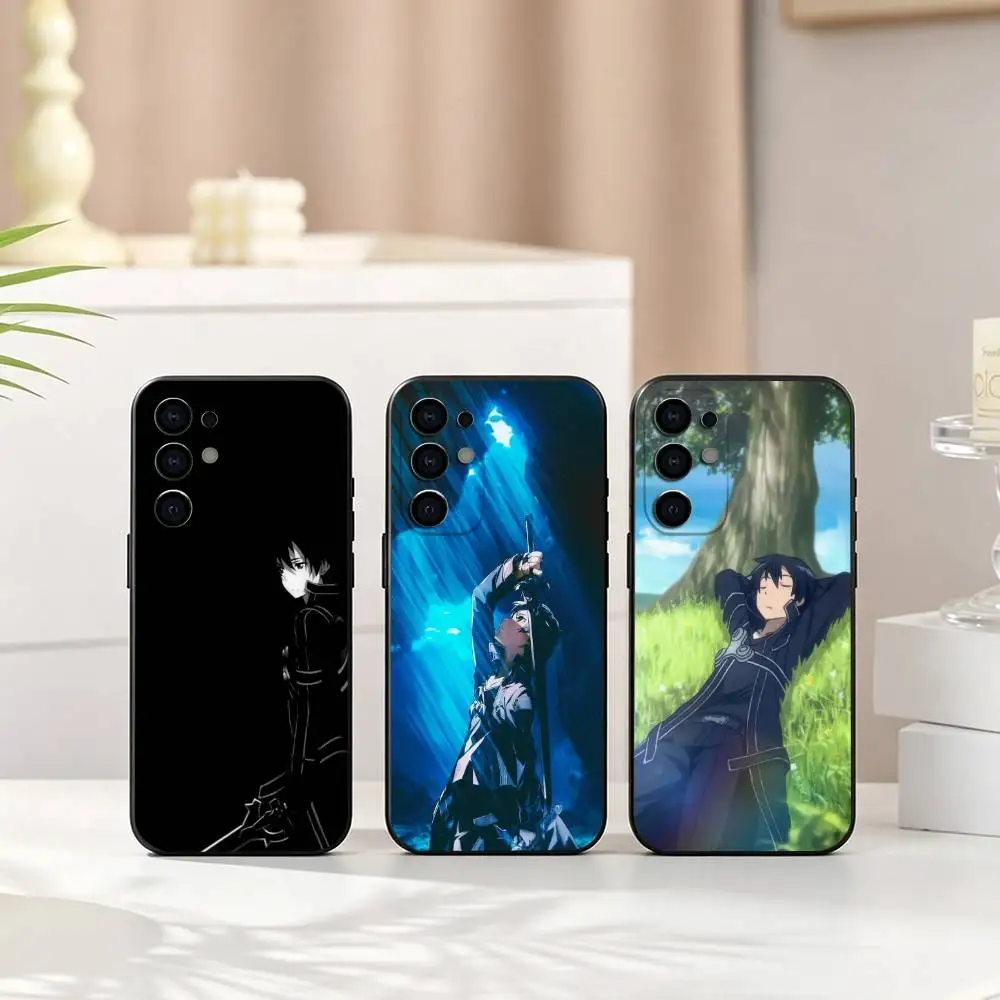 S-Sword Art Online Kirito  Phone Case Black Silicone Soft For Samsung S25,S24,S21,S22,S23,S30,Ultra,S20,Plus,Fe,Lite