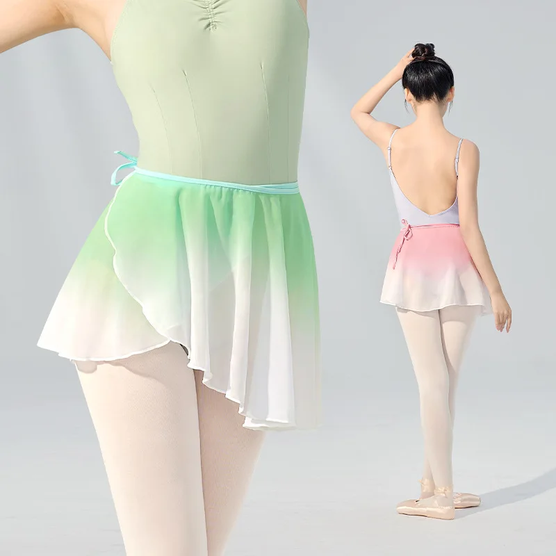 

Adult Ballet Dance Skirt Chiffon Gradient Colors Irregular Practice Leotard Dance Dress Gymnastics Skate Ballet Skirts Suits