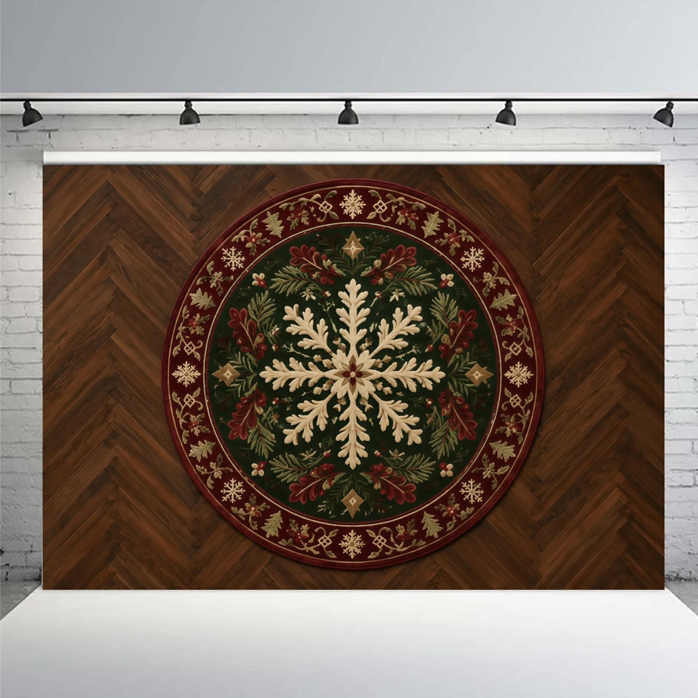 Christmas Snowflake Pattern Photography Backdrop Persian Ethnic Style Living Room Floor Decor Kids Family Xmas Party Background