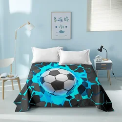 3D Blue Football Print King Queen Flat Sheet Soccer Sport Bedding Sheet Ball Game Polyester Bedding Linen for Boys Teens Gifts