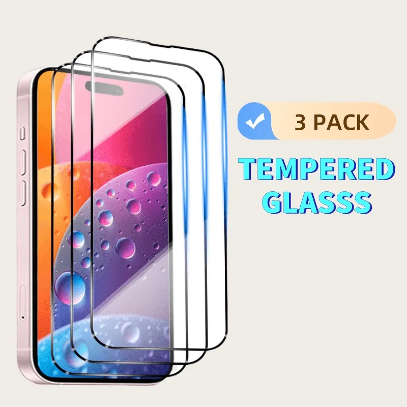 3PCS 2.5D gehärtetes Glas Displayschutzfolie für iPhone 15 16 14 Pro MAX 15 14 16 Plus 11 12 13 Pro Mini Schutzfolie