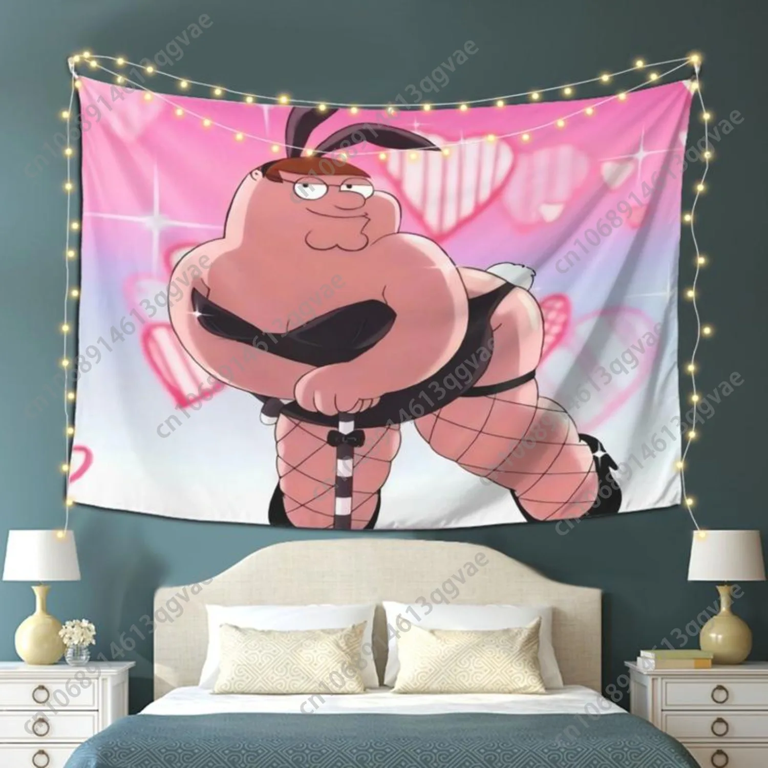 نسيج الكرتون نابض بالحياة الوردي والأبيض البوليستر مضحك شخصية كرتونية نسيج تصميم جريء أنماط القلب ديكور مخصص #4