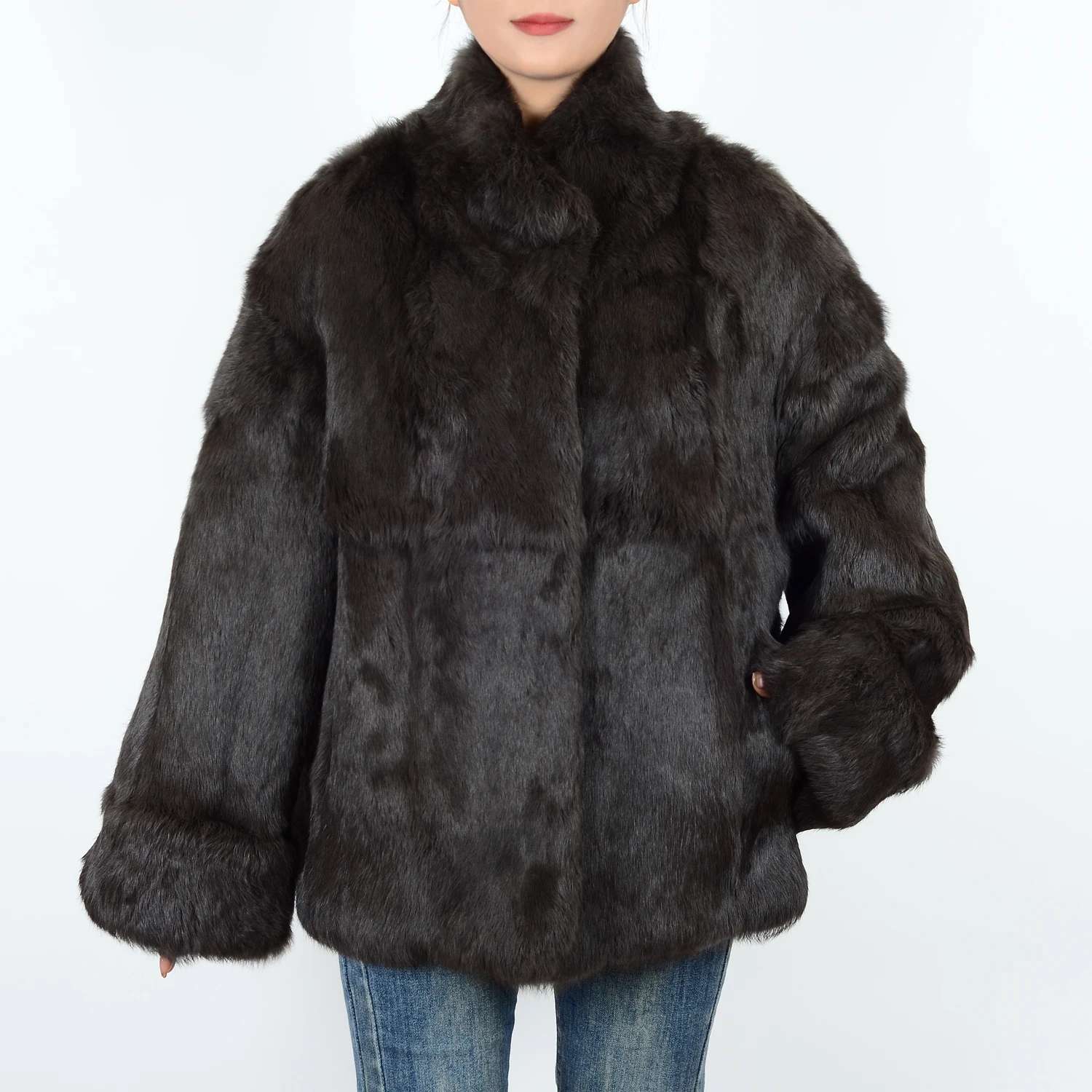معطف أرنب حقيقي للنساء معطف أرنب حقيقي معطف نسائي من الفرو الطبيعي معطف نسائي فاخر مثير للدفء معطف شتوي أنيق ذو طية صدر السترة #2