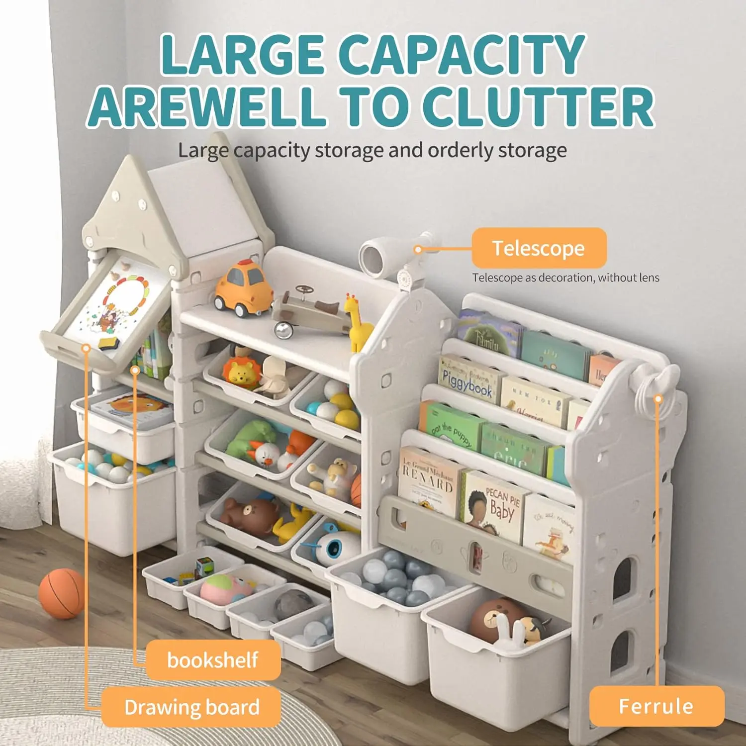 Kids  Storage Organizer and Children Bookshelf - Organizer with Bookshelf, Shelf Organizer with Bins, Book