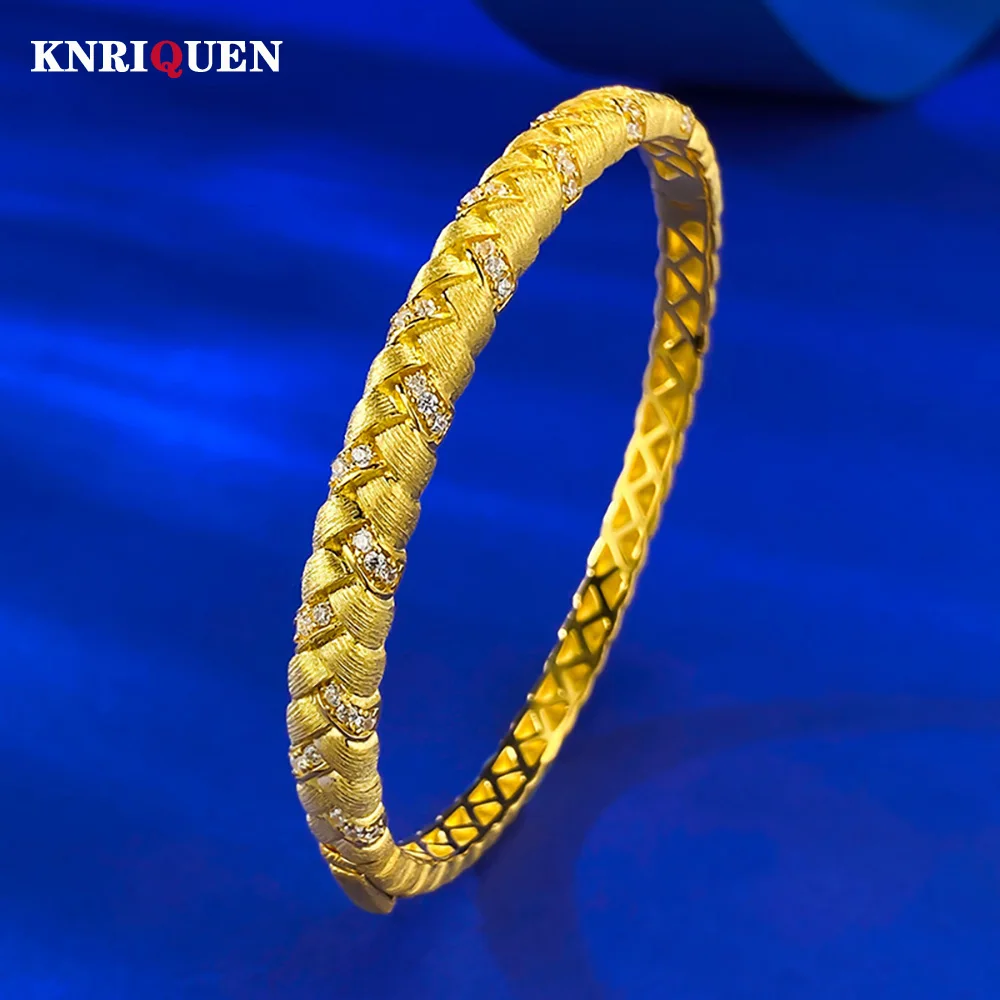 

Vintage 18k Gold Plated 925 Silver Lab Diamond Wheat Braided Bracelet Bangles for Women Cocktail Party Fine Jewelry Gift 16-18cm