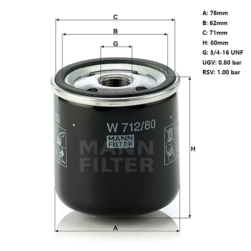 MANNFILTER W712/80 Oil Filter Fits SAAB 9-3 (Serie I / YS3D) 55560202 7496144 932037 93186554