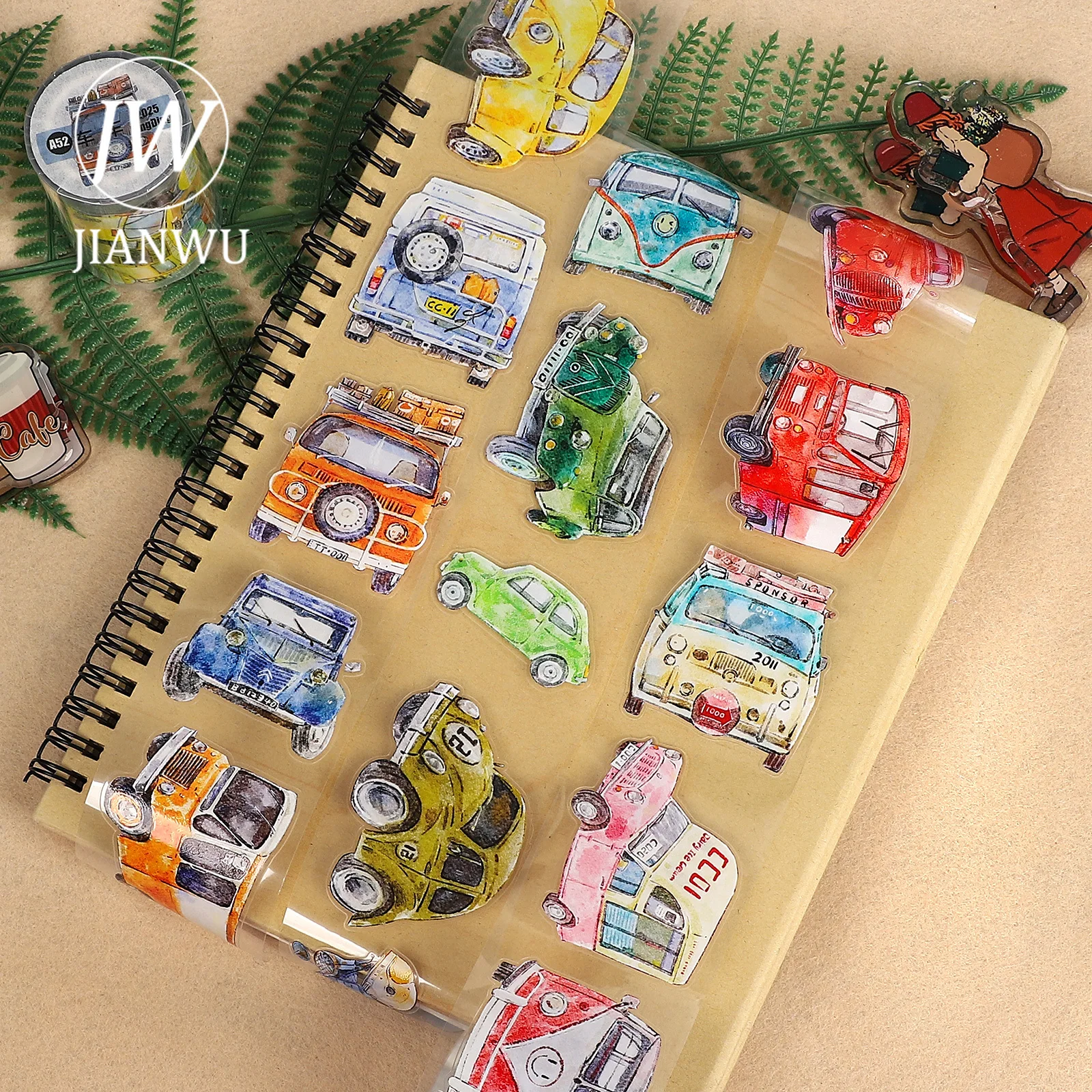 

JIANWU 50mm*5m Vintage Car Landscape aterial Collage Scrapbook PET Tape Creative DIY Journal MStationery