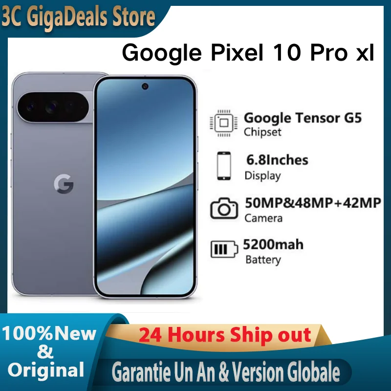 Google Pixel 10 Pro XL - 1 نانو SIM + 1 eSIM، Tensor G5، بطارية شحن سريع 24 ساعة أو زائد وشاشة Super Actua"