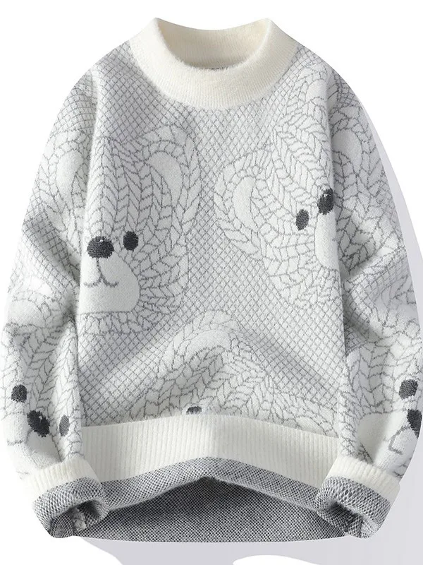 

Модный молодежный вязаный свитер с вышивкой букв, утепленный, с круглым вырезом, студенческий, зимний, мягкий, нейлоновый, повседневный, с геометрическим узором