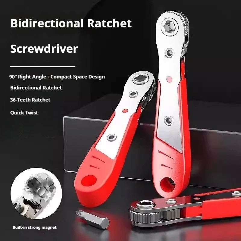 Dual-Space Multi-Functional Ratchet Screwdriver Set with Reverse, Right-Angle Offset, Flat-Head, Phillips and Torx Bits and Wren