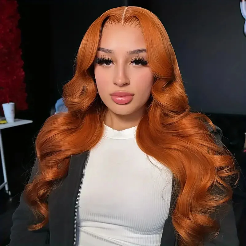 Ginger Orange 13x6 Hd Lace Front Wigs Human Hair Bone Body Wave 13x4 Human Hair Lace Frontal Wigs Transparent Lace Wig For Women