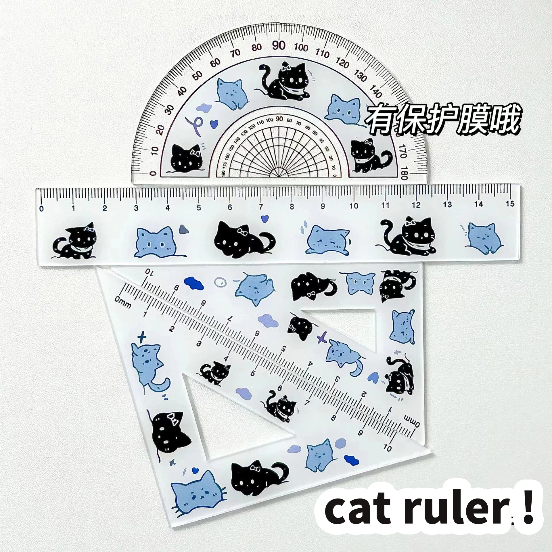 Aesthetic stationery back to school supplies  useful  Angle ruler drawing cute cat Ruler protractor tool  school accessories