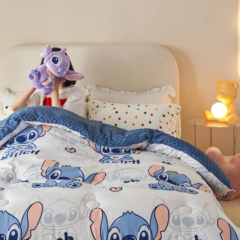 Hot Disney Stitch pluszowa kołdra słodka Mickey Donald Pooh zima zagęszczona ciepła kołdra prezent na prezent na Boże Narodzenie kołdra