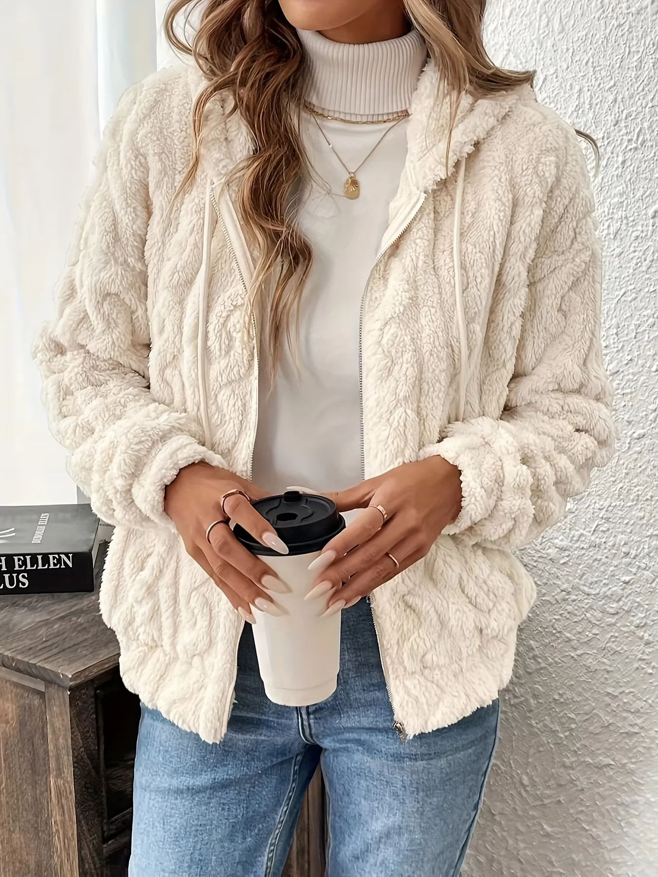 New Autumn and Winter Casual All-Match Zipper Plush Hooded Coat Long-Sleeved Fluffy Short Coat Jacket