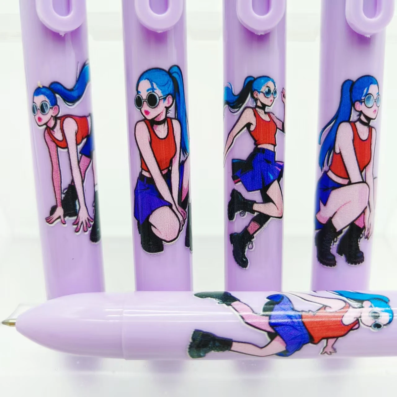 

8 шт./15 шт., трендовая шариковая ручка 6-в-1, фиолетовая серия, уличная многоцветная подарочная ручка для девочек