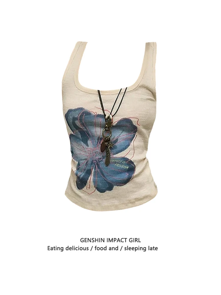 

Summer New Sle Women's Slim Fit Modal Csole Tank Top Floral adient Print Design Sweet Sle Inner Wear Trendy