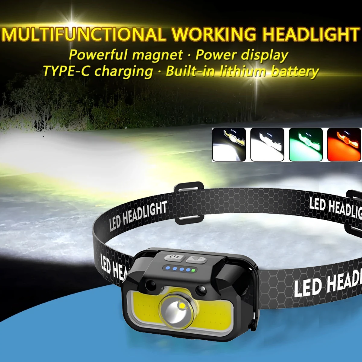 

LED Motion Sensor Headlight USB Rechargeable Outdoor Headlamp Adjustable Camping Search Light for Running Jogging Fishing