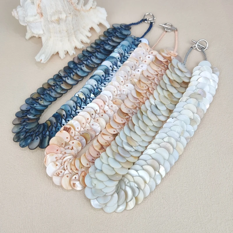 Natural Freshwater Pearl, Shell, Fish Scale Necklace Bohemia Style Jewelry for Women Girl Gift 18 inches