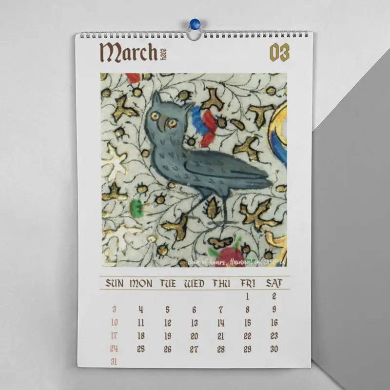 Imagem -03 - Engraçado Medieval Pinturas Coruja Calendário Planejador Familiar 30x21cm 2024 2024