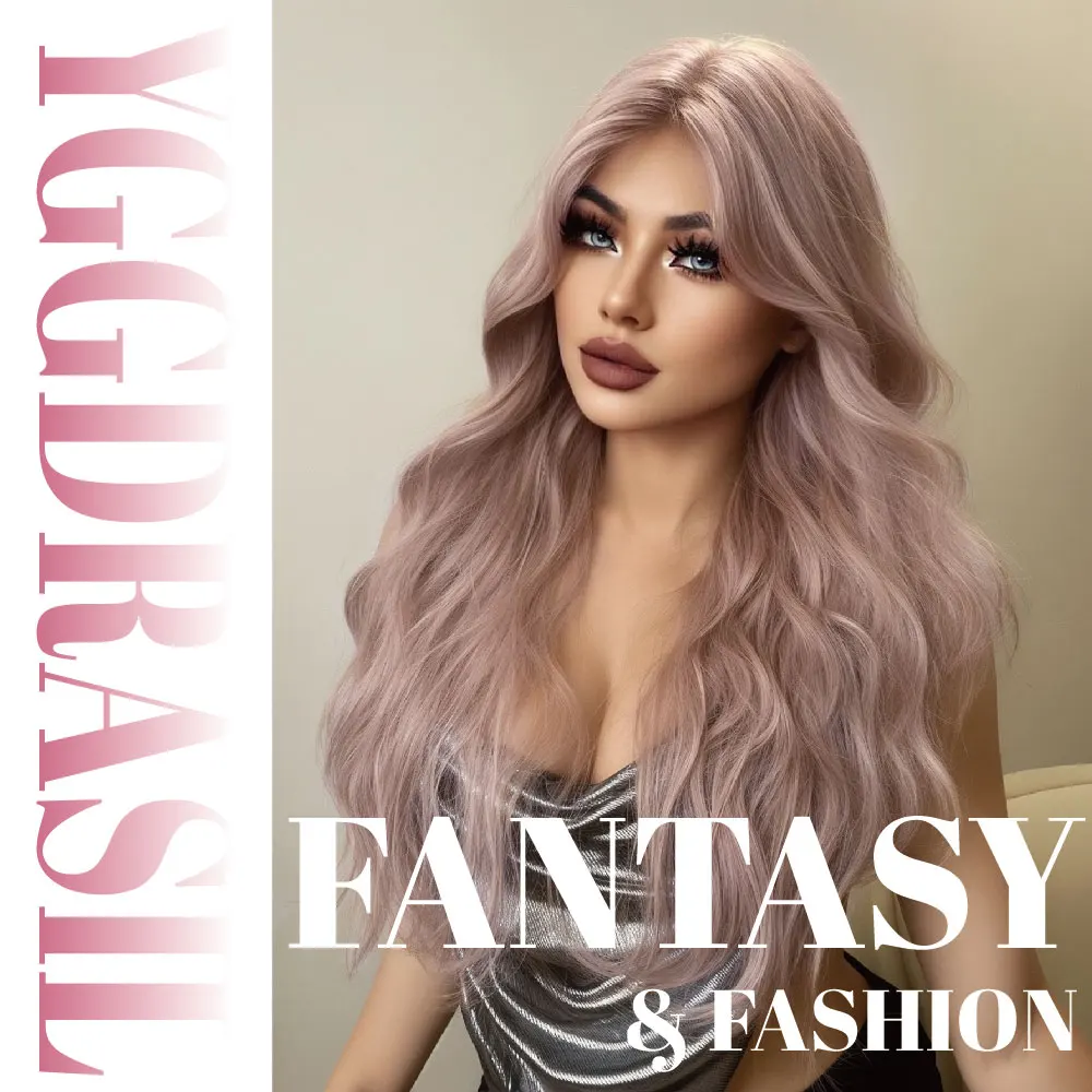 28Inch Fantasy Style Pinky Blonde Synthetic Lace Wigs Middle Part Long Wavy Hair For Women Front Lace Daily Use Heat Resistant