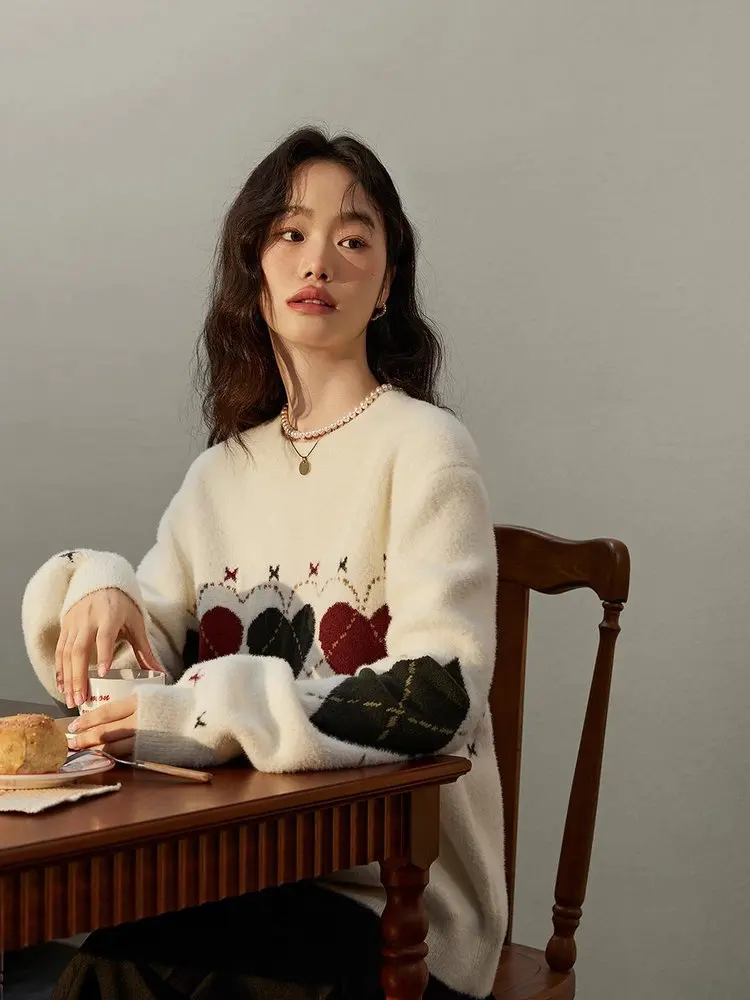 Koreanische Sle Süße Junge Herz Muster runde Ne Strickwaren frauen Herbst Winter Neue Ankunft Aosphere Lazy Milkin Strick...