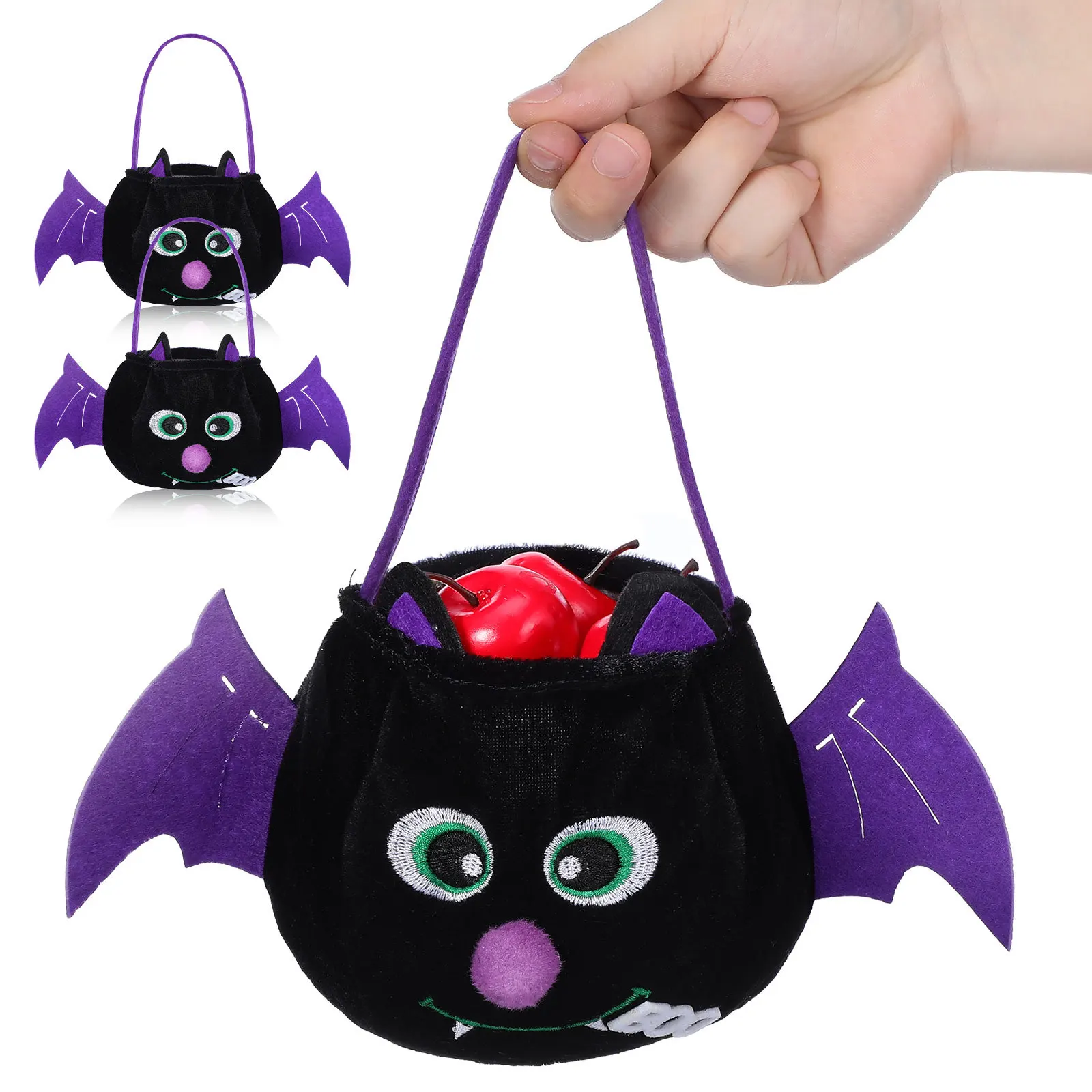 

3Pcs Halloween Candy Carrier Bag Black Bat Cartoon Candy Pouch Handheld Bag Large Capacity Halloween Accessory