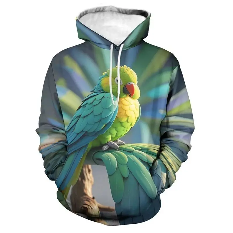 

Men's Cartoon Bird Parrot Pattern Hd 3d Printing Hooded Sweatshirt Hoodie Casual Loose Spring And Autumn Large Size Jumper
