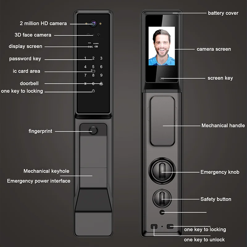 Outdoor waterproofing Face Fingerprint Password Smart Door Lock With Camera WiFi Tuya APP Remote Voice Intercom Electronic Lock