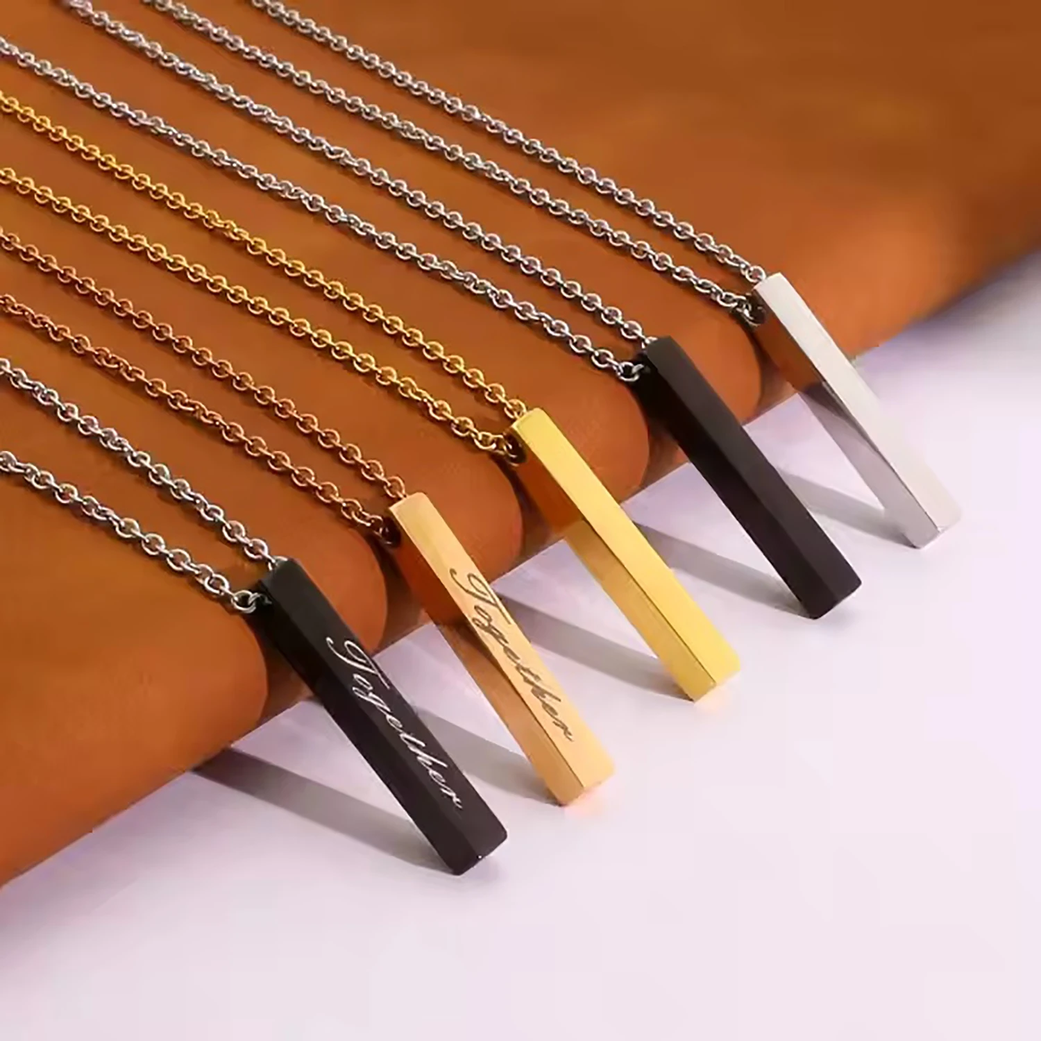 

Stainless Steel Cubic Column Pendant Necklace for Men Women High-Quality Customized Name Text Logo Jewelry Gift