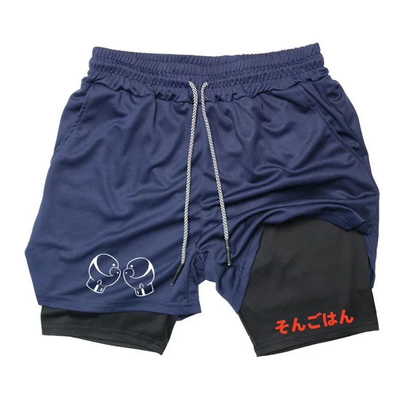 

Gym Jogging entraînement entraînement homme Fitness Sport 2 en 1 Shorts Anime Compression hommes t-shirt été séchage rapide