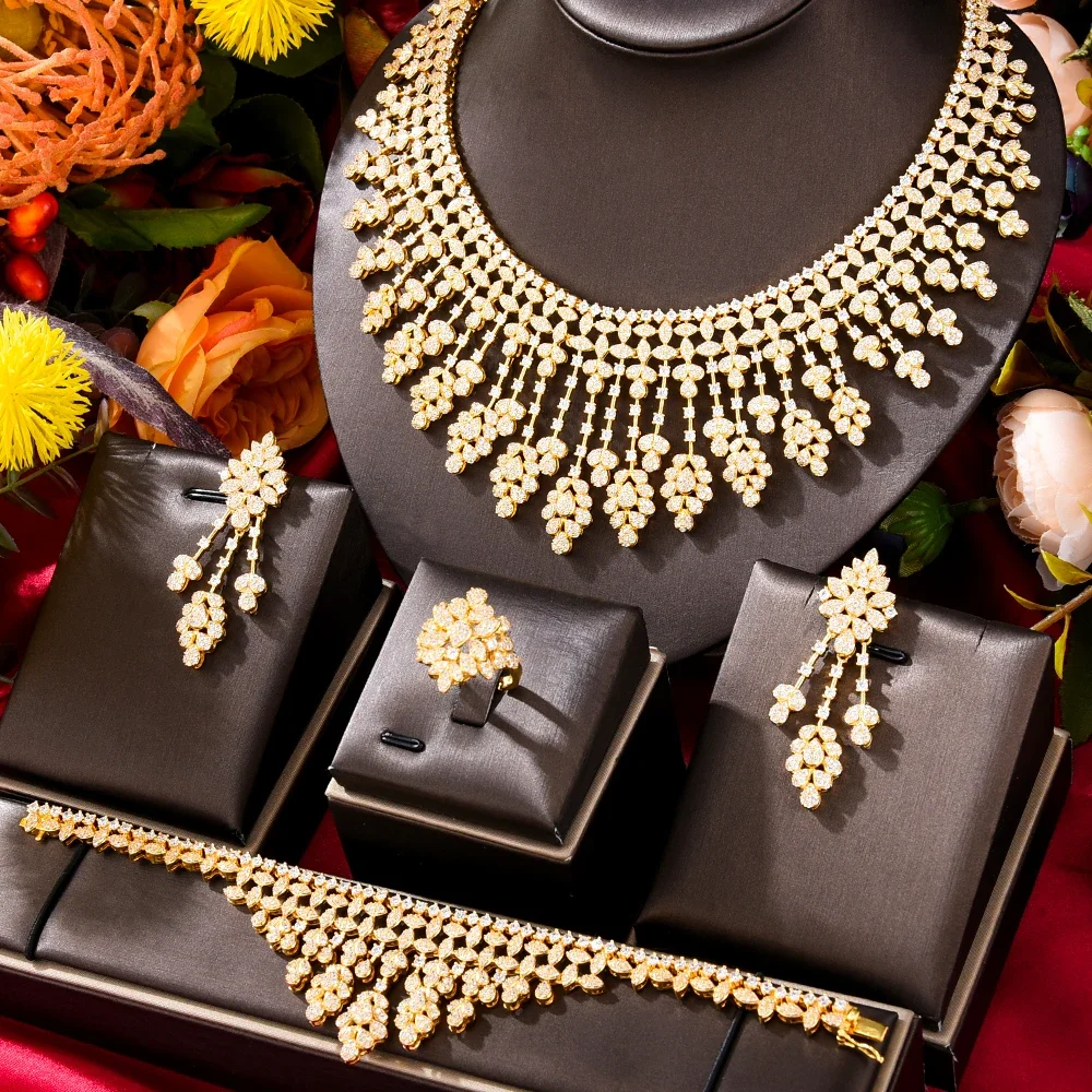 

Soramoore Luxury Shiny Necklace Earrings Bracelet Ring Jewelry Sets Super CZ For Noble Women Bridal Wedding Sparkling Best Gift