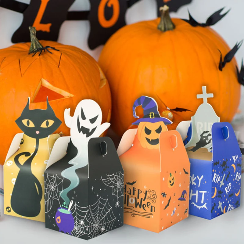 

12Pcs Halloween Gift Box Biscuits Portable Favor Cookie Candy Boxes Paper Ghost Packaging Bag Easter Halloween Party Decoration