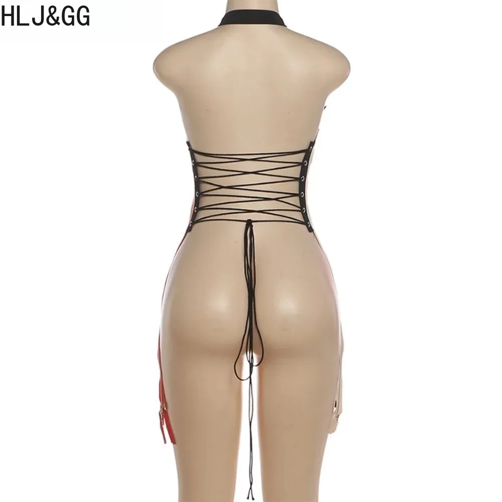 HLJ&GG Sexy 2 Pieces Set for Woman Color Block Zipper Irregular Backless Crop Top and Shorts Matching Female Streetwear New - Image 5
